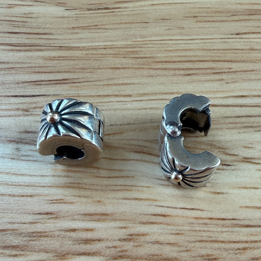 Retired Pandora Sunburst Clips - 14k gold and sterling silver